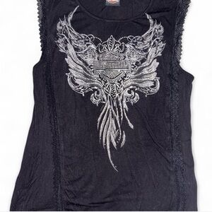 Harley-Davidson Black Lace Trim Tank Top